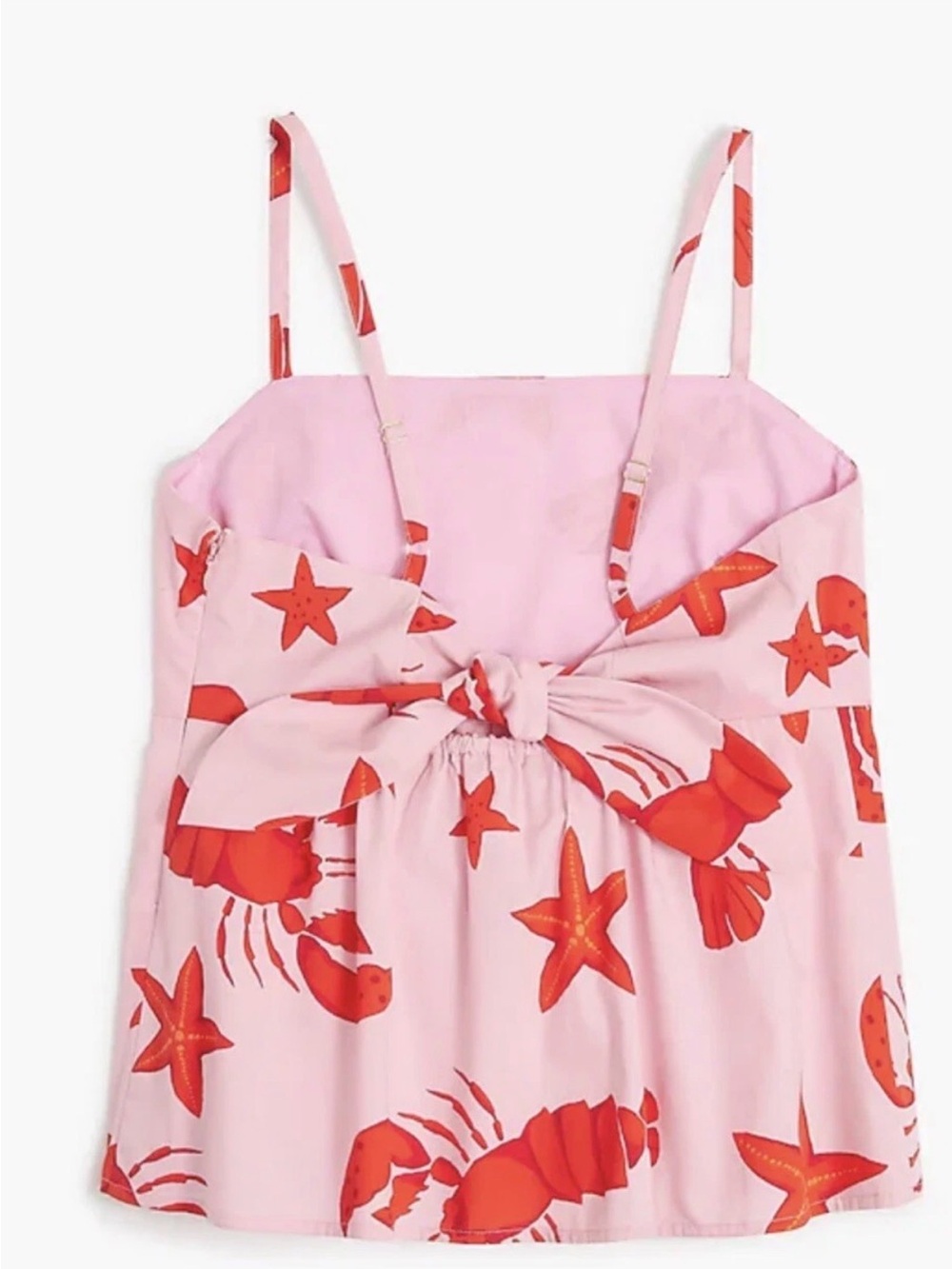 J.Crew Red Crab Lobster Starfish Design Tie-Back Strappy Summer Pink Top Size 14 - Picture 14 of 15